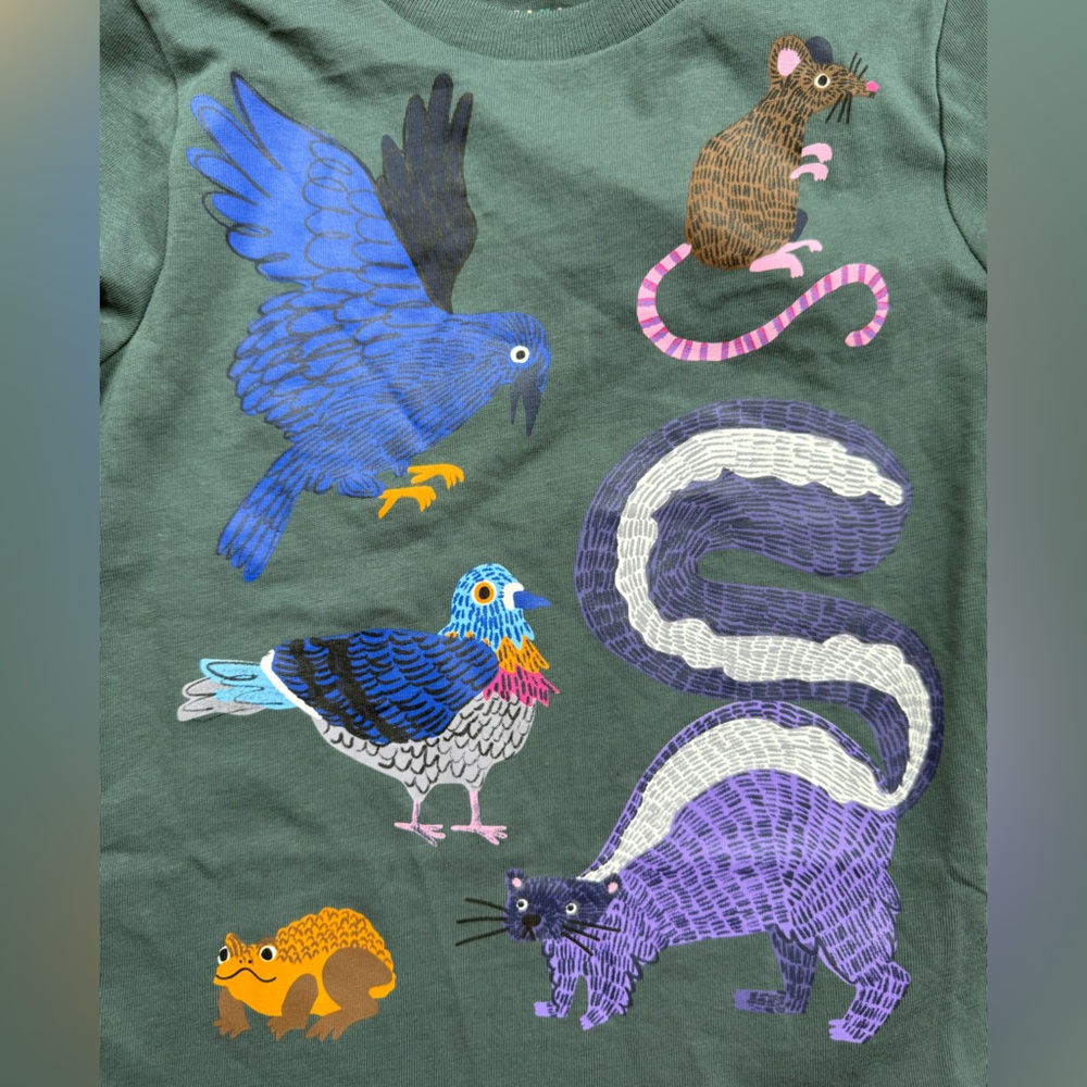 NEW Mini Boden Long Sleeve Printed T-shirt in Smoke Woodland Friends 2-3 Years - Picture 3 of 7